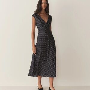 Doen Tahlia Silk Polka Dot Dress Navy Size XS